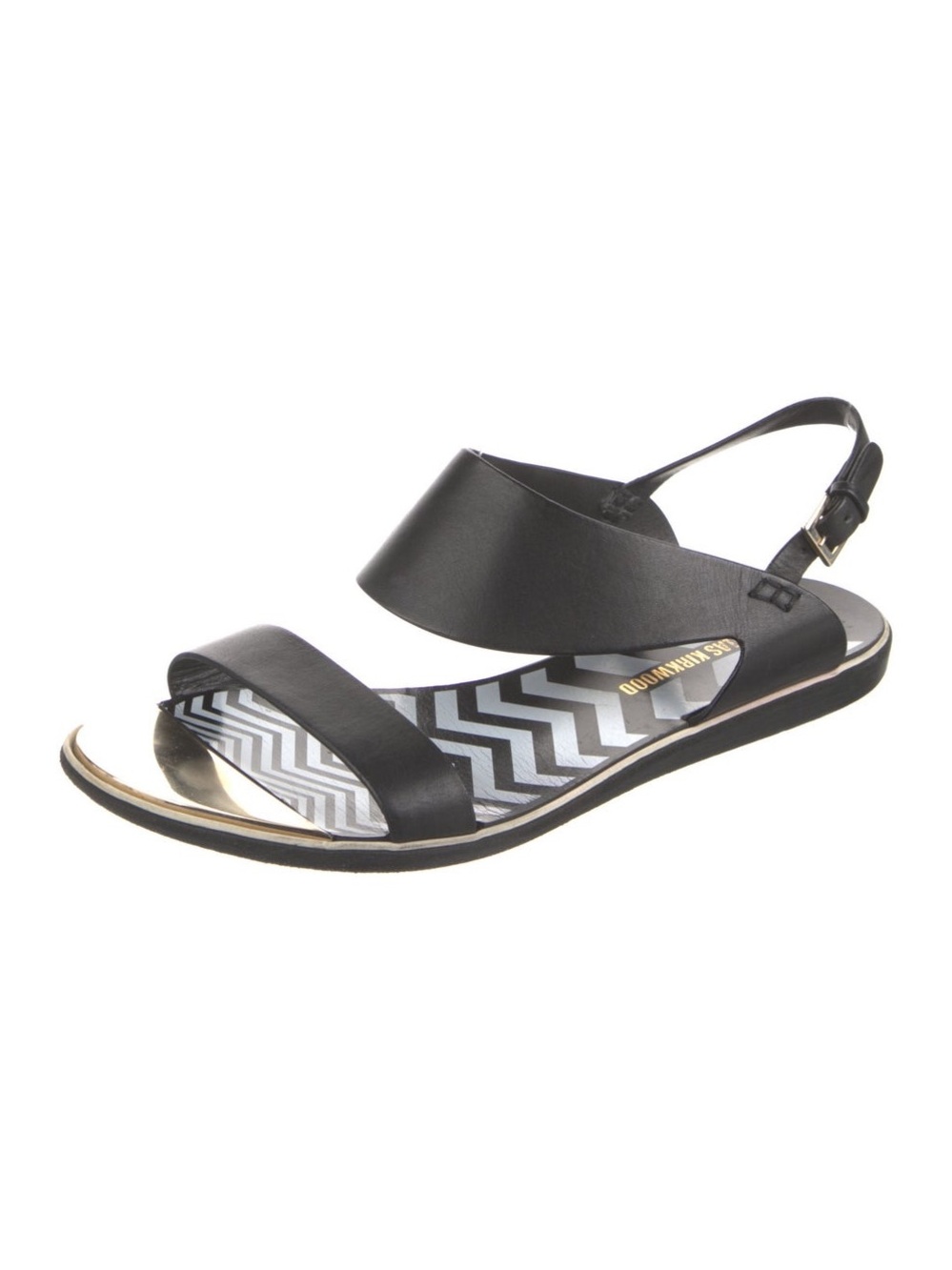 Nicholas Kirkwood Black Leather Zig-Zag Slingback Flat Sandals NWOB 38.5 / 8.5